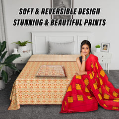 Kuber Industries Blanket | Cotton Single Bed Dohar | Blanket For Home | Reversible AC Blanket For Travelling | Blanket For Summer | Blanket For Winters | Carry Print | Orange