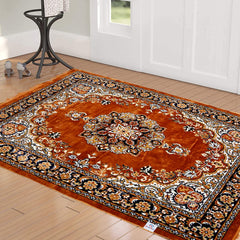 Heart Home Heavy Floral Design 3 x 5 Feet Superfine Velvet Carpet|Rug|Living Room|Bedroom|Hall (Gold)-HS_38_HEARTH20960