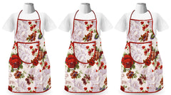 Kuber Industries Flower Printed Oil Stain Resistant Cooking Kitchen Apron for Men Women with 1 Front Pocket, Pack of 3 (Red)