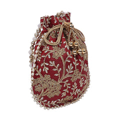 Kuber Industries Silk Embroidered 2 Pieces Women Potli Bag (Maroon),CTKTLUG977