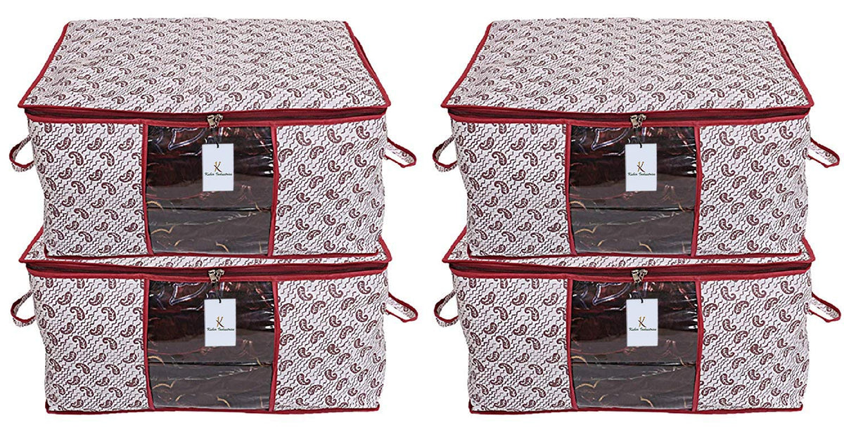 Kuber Industries Cairy Design 4 Piece Non-Woven Underbed Storage Organiser/Organiser, Extra Large (Maroon)