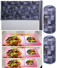 Kuber Industries Fruit Basket Design 3 Pieces PVC Fridge Mats,2 Piece Handle Cover and 3D Checkered Design 1 Piece Fridge Top Cover (Grey) - CTKTC39806