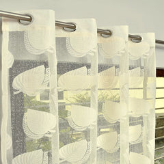 Kuber Industries Leaf Print 7 Feet Cotton Door Curtain for Living Room, Bed Room, Kids Room with 8 Eyelets Pack of 2 (Cream)-50KM01066