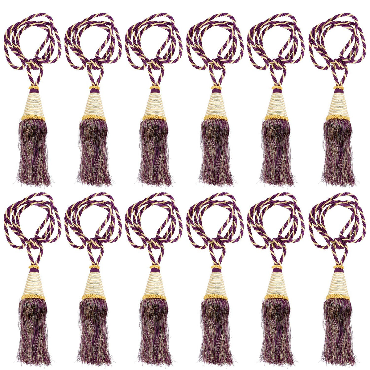Kuber Industries Beads Beautiful Design Polyester 12 Pieces Curtain Tie Back Tassel Set (Purple) CTKTC33587