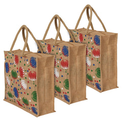 Kuber Industries Umbrella Print Jute Reusable Eco-Friendly Hand Bag/Grocery Bag For Man, Woman With Handle Pack Of 3 (Brown) 54KM4368