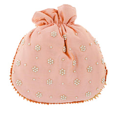 Heart Home Ethnic Clutch Silk Potli Batwa Pouch Bag with Beadwork Gift for Women (Peach) - CTHH13630