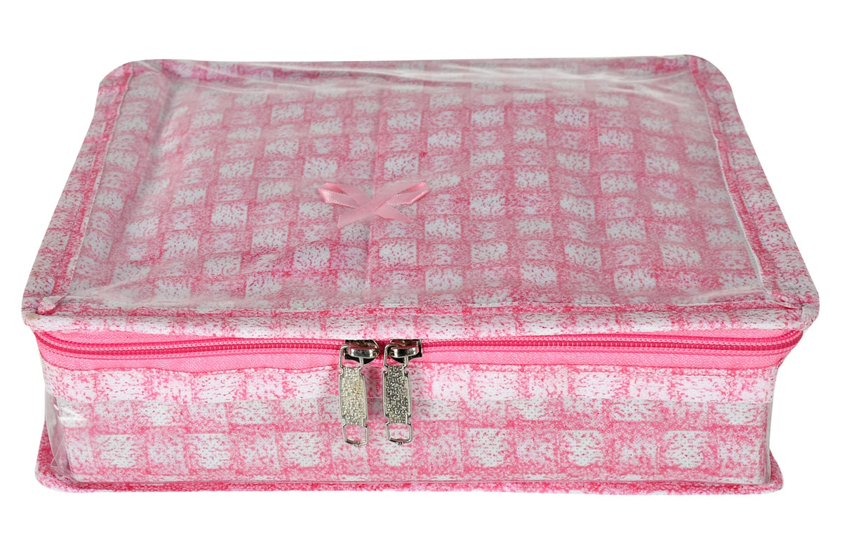 Kuber Industries Check Design Laminated PVC Jewellery Organizer with 4 Transparent Pouches & 1 Bangle/Watch Rod(Pink)-HS_38_LUGGAGE21277, Pack of 1
