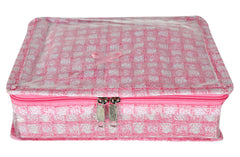 Kuber Industries Check Design Laminated PVC Jewellery Organizer with 4 Transparent Pouches & 1 Bangle/Watch Rod(Pink)-HS_38_LUGGAGE21277, Pack of 1
