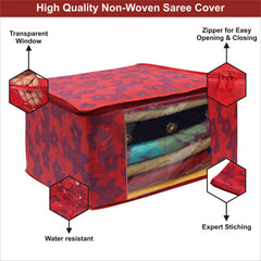 Homestic Set of 6 Foldable Non Woven saree covers with Zip|Saree & Clothes Organiser for wardrobe |Transparent Window With Premium Zipper|Suitable for Lehenga, Suit, Dress (Red)