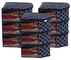 Heart Home Check Print Non-Woven Foldable Blouse Cover|Clothes Cover For Home & Traveling With Transparent Window Pack of 9 (Black)