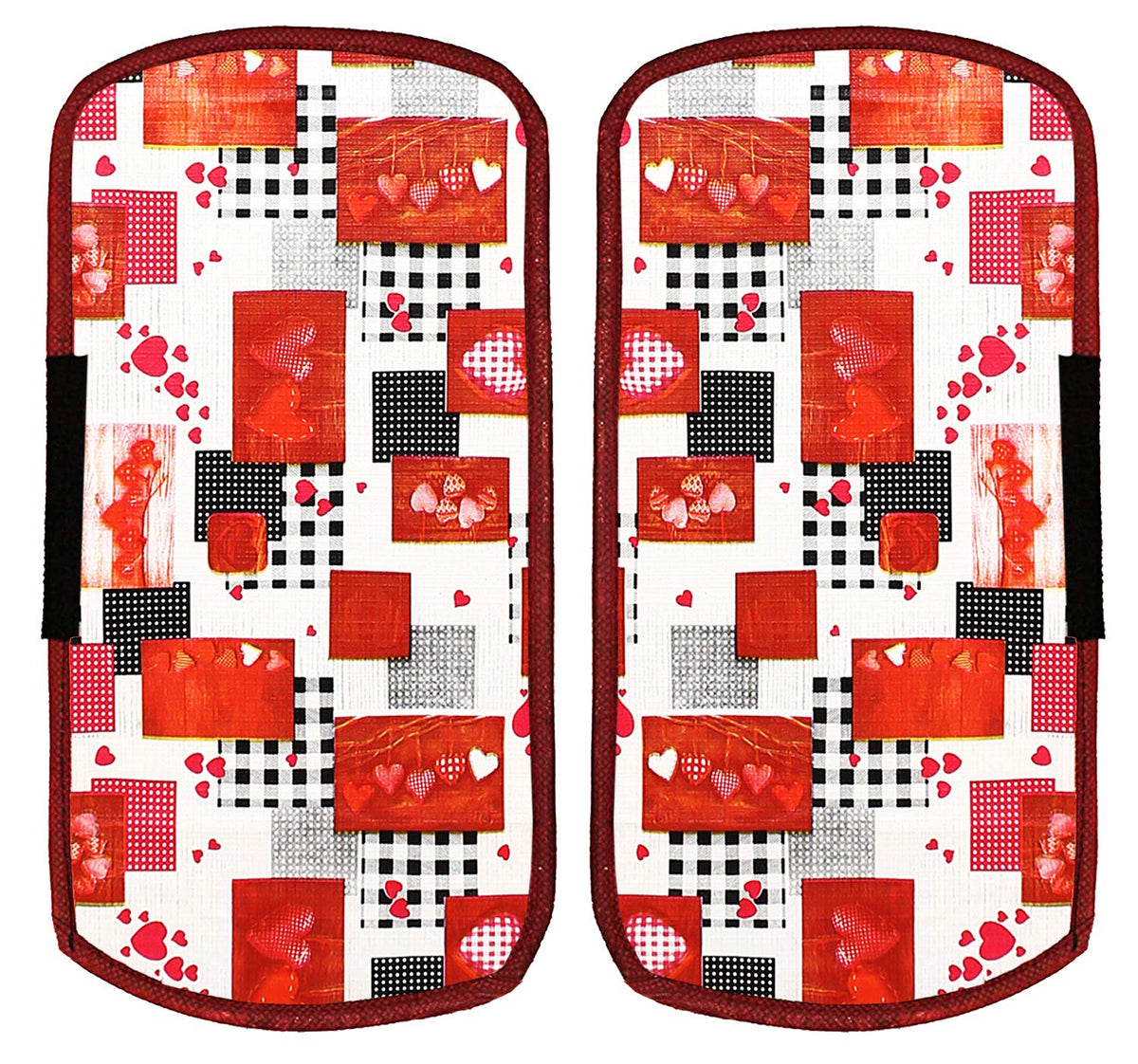 Heart Home Hearts Design PVC 2 Pieces Fridge/Refrigerator Handle Cover (White & Maroon) CTHH5396