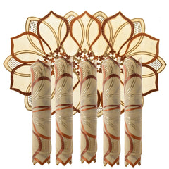 Kuber Industries Leaf Design Virgin Viny Soft Fabric 6 Pieces Dining Table Placemat Set (Cream) - CTKTC45898