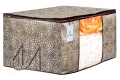 Kuber Industries Metallic Printed Non-Woven Underbed Storage Bag|Large Storage Organiser|Blanket Cover with Transparent Window|Size 65 x 45 x 31 CM|Pack of 3 (Multicolor)