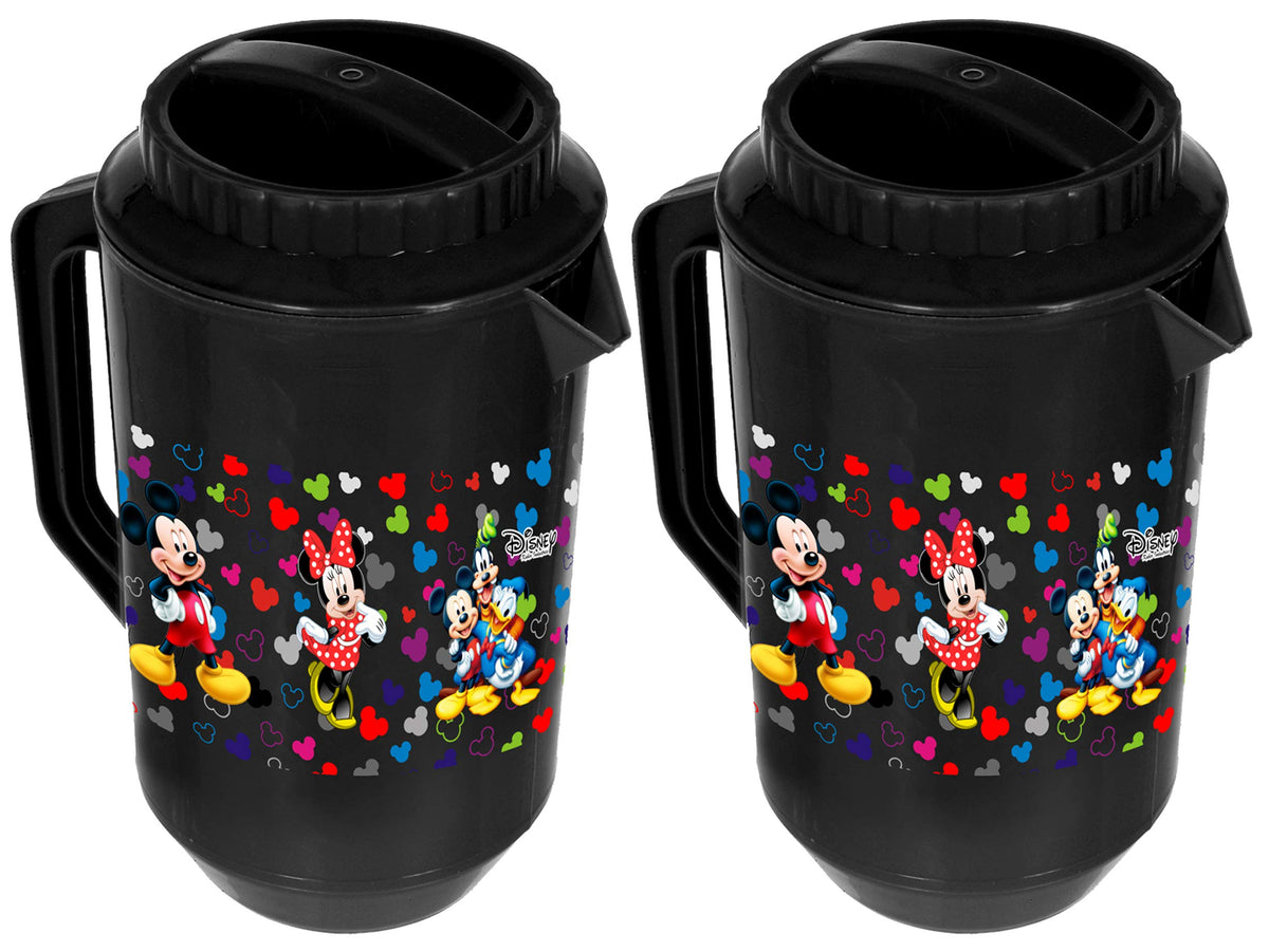 Kuber Industries Disney Team Mickey Print Unbreakable Multipurpose Plastic Water & Juice Jug with Lid,2 LTR (Set of 2, Black)