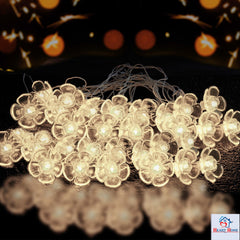 Kuber Industries Diwali Lights | 14 Flower Fairy Lights for Diwali | Christmas | Home Decoration | Indoor & outdoor | Diwali Lights for Decoration | Crystal Flower | White