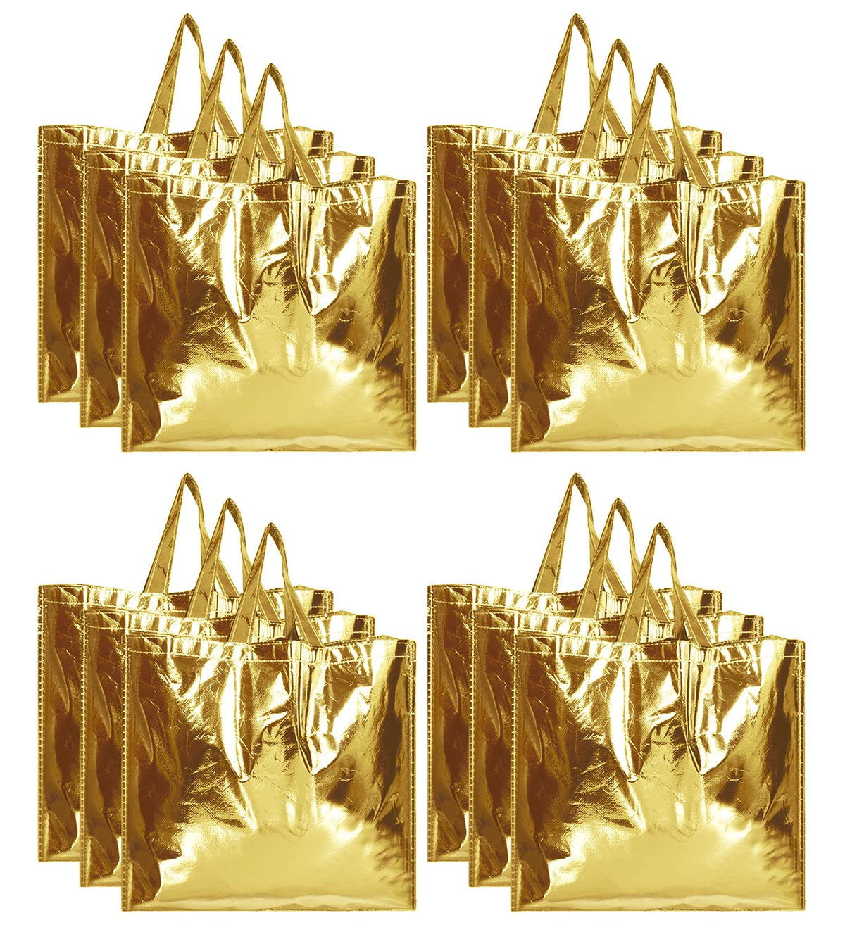 Kuber Industries Reusable Large Size Grocery Bag Shopping Bag with Handle, Non-Woven Gift Bag Goodies Bag Gold Tote Bag-Pack of 12 (Gold) (HS_36_KUBMART018943)