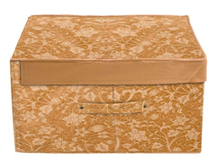 Heart Home Metallic Print Non Woven Fabric Foldable Shirt Cover Foldable Large Size Cloth Storage Box Toy, Books Wardrobe Organiser Box with Lid, Extra Large (Beige) HEART5056