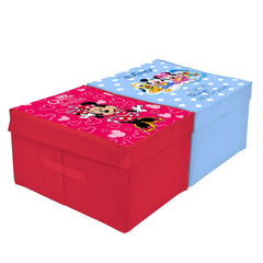 Kuber Industries Disney Minnie Kids Team Mickey Print Non Woven 2 Pieces Fabric Foldable Cloth Storage Wardrobe Organiser Box with Lid, Extra Large (Royal Blue & Pink)-KUBMART16347