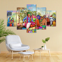 Heart Home Wall Paintings | MDF Wooden Wall Art for Living Room |Wall Sculpture | Rajasthani Painting for Bedroom | Office | Hotels | Gift | 2450KITL3 |5 Piece Set| Multicolor