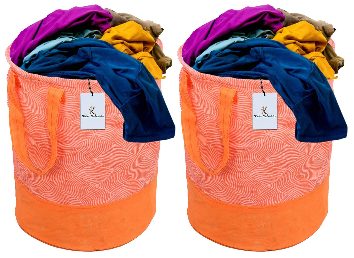 Kuber Industries Laheriya Printed 2 Pieces Waterproof Canvas Laundry Bag, Toy Storage, Laundry Basket Organizer 45 L (Orange) CTKTC034630