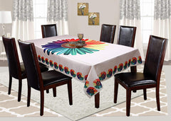 Kuber Industries Jute Flower Design 6 Seater Dining Table Cover (60 x90 inch, Cream)-CTKTC032474