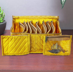 Kuber Industries Fabric Jewellery Box with 10 Transparent Pouches (Yellow)-KUBMART2971