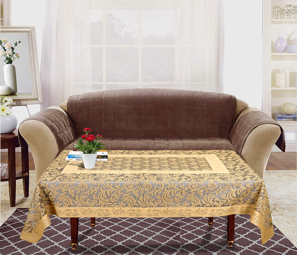 Kuber Industries Leaf Design Cotton Table Cover for Denter Table and 4 Seater Center Table(Gold)-KUBMART15502, Standard Pack of 1