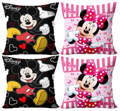 Kuber Industries Disney Minnie Mickey Print Silk Special Long Crush Cushion Covers (16"x16") Set of 4, Black & Pink-KUBMART10003,Standard