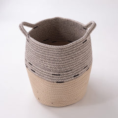 Kuber Industries Cotton Woven Storage Basket With Handle|Shelf Basket Hamper|Organizer for Toys, Socks, Cosmetic|Capacity 22 L|BEIGE|