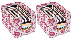 Heart Home Flower Printed Non-Woven Foldable Shirt Stacker Closet Organizer With Handles- Pack of 2 (White & Pink)-HS43HEARTH26508