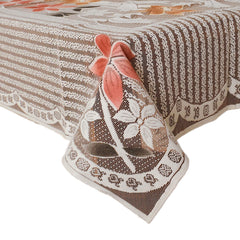 Kuber Industries Flower Printed Cotton 4 Seater Center Table Cover,40"x60" (White & Brown)-44KM095