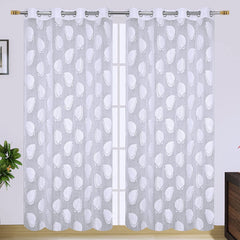 Kuber Industries Leaf Print Home Decor Cotton Door Curtain with 8 Eyeletss, 7 Feet Pack of 2 (White)-50KM01061