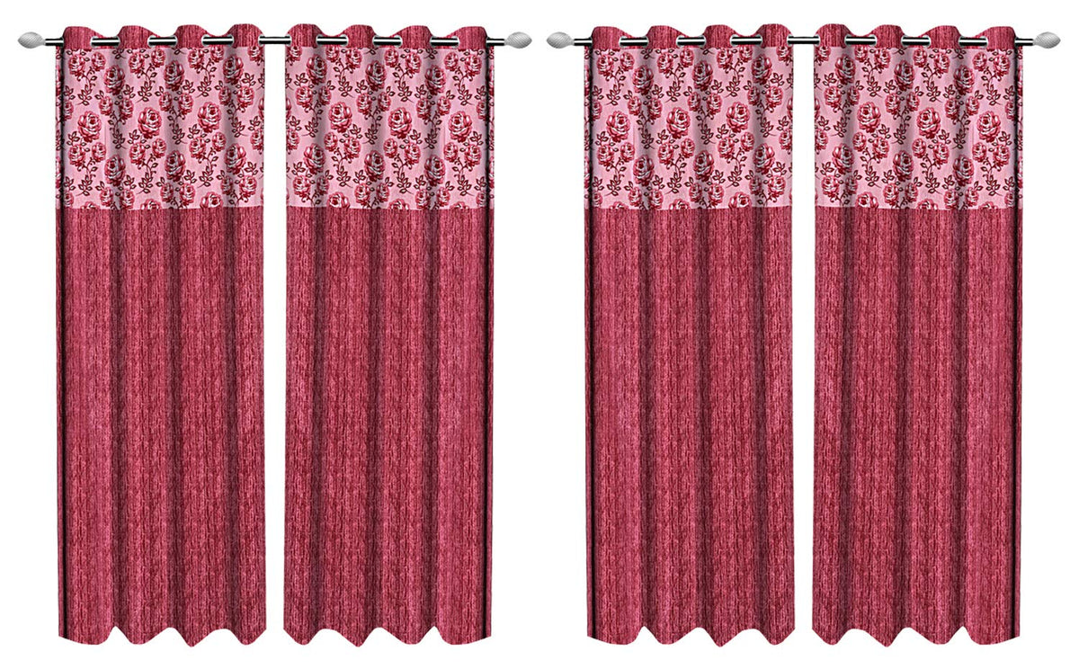 Kuber Industries Rose Design 4 Pieces Polyester Eyelet Door Curtain 7 Feet (Pink)-Ctktc14260