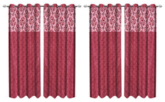 Kuber Industries Rose Design 4 Pieces Polyester Eyelet Door Curtain 7 Feet (Pink)-Ctktc14260