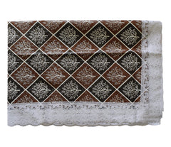 Heart Home Leaf Printed PVC 6 Seater Dinning Table Cover, Protector with White Lace Border, 60"x90" (Black & Brown)
