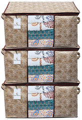 Kuber Industries Flower Design Rectangular Underbed Blanket Cover Storage Bag Organiser, Set of 3 - (Golden Brown, Extra Large Size - CTKTC15247)