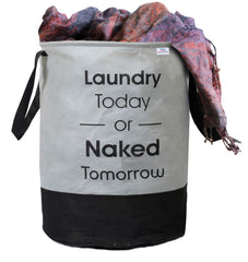 Heart Home Round Non Woven Fabric Foldable Laundry Basket, Toy Storage Basket, Cloth Storage Basket With Handles,45 Ltr (Set Of 2, Grey & Black)-HEARTXY11448