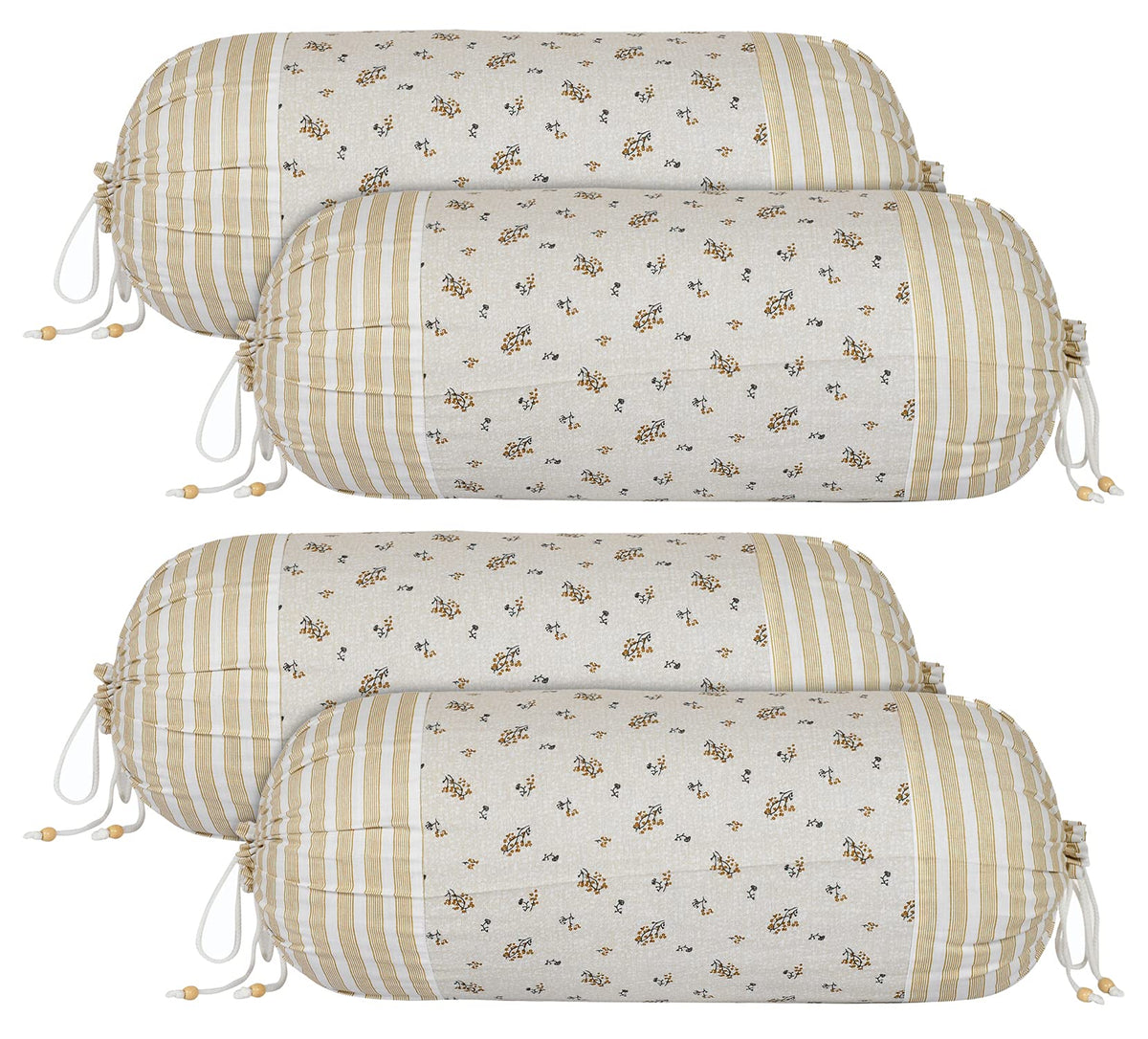Kuber Industries Leaf Design Premium Cotton Bolster Covers, 16 x 30 inch, Set of 4 (Cream), Standard (HS_37_KUBMART019996)