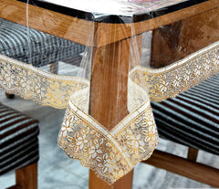 Heart Home PVC 4 Seater Tranasparent Dining Table Cover, Protector with Gold Border, 45"x70" (Gold)-50HH01071