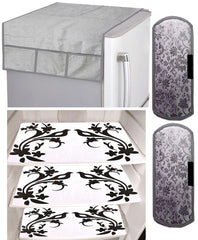 Kuber Industries Birds Design 3 Pieces PVC Fridge Mats,2 Piece Handle Cover and 1 Piece Fridge Top Cover (Silver) - CTKTC39687