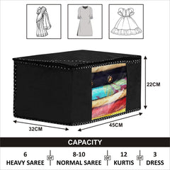 Homestic Set of 3 Foldable Non Woven saree covers with Zip|Saree & Clothes Organiser for wardrobe |Transparent Window With Premium Zipper|Suitable for Lehenga, Suit, Dress (Black)