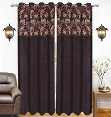 Kuber Industries Leaf Design 2 Pieces Polyester Eyelet Door Curtain 7 Feet (Coffee)-Ctktc14227