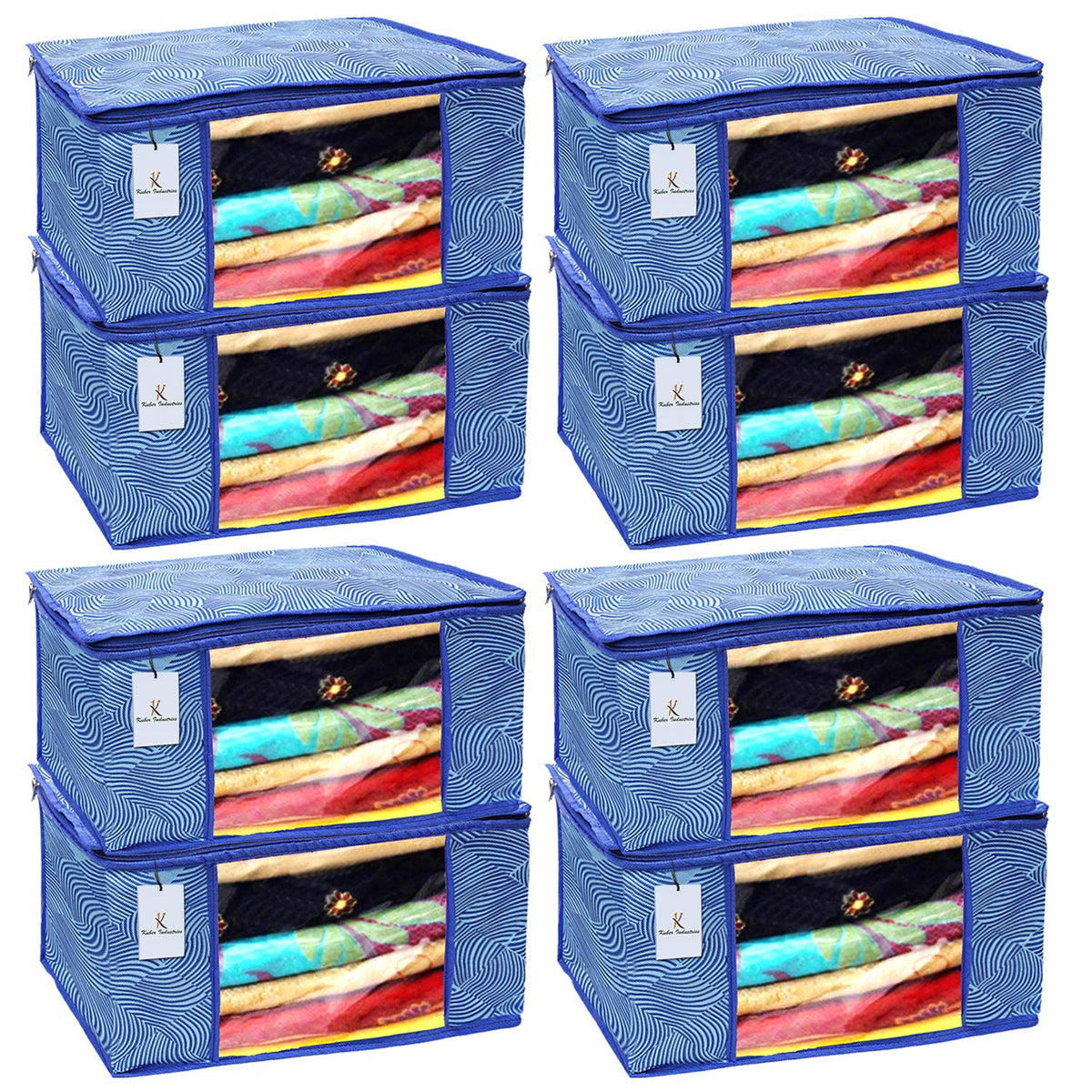 Kuber Industries Leheriya Design 8 Piece Non Woven Saree Cover, Large, Royal Blue - CTKTC15210