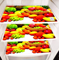 Kuber Industries Fruits Design 3 Pieces PVC Fridge Mats and 1 Piece Fridge Top Cover (Red & White) CTKTC34064