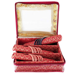 Kuber Industries Exclusive Polka Dots Design Brocade Hardboard Three Rod Bangle Box (Pink) -CTLTC38841