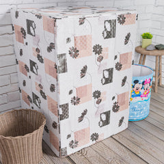 Heart Home Washing Machine Cover | Brown Flower Print Washing Machine Cover | PVC Top Load Fully-Automatic Washing Machine Cover | Cream