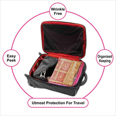 Homestic Foldable Single saree covers with Zip|Saree Storage Bags|Clothes Organiser for wardrobe Set of 12|Transparent Top With Premium Zipper|Pink
