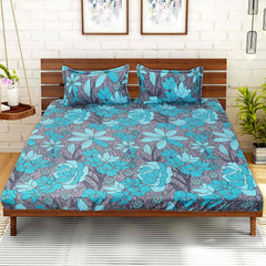 Kuber Industries Fitted Double Bedsheet|Glace Cotton Flower Print Bedsheet with 2 Pillow Covers for Living Room|Bedroom|6x6 Feet (Green)