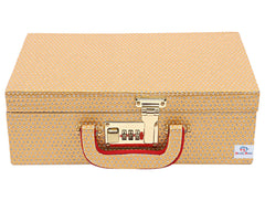 Heart Home Glitter Dot Design Wooden 2 Rod Bangle Box, Organizer For Bangle, Watches, Bracelets, Jewllery With Mirror & Number Lock System (Gold)-47HH0598