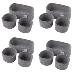 Kuber Industries Pack of 12 Cotton Woven Storage Basket With Handle|Shelf Basket Hamper|Organizer for Toys, Socks, Cosmetic|Capacity 9.2L, 3L,3L|Grey|